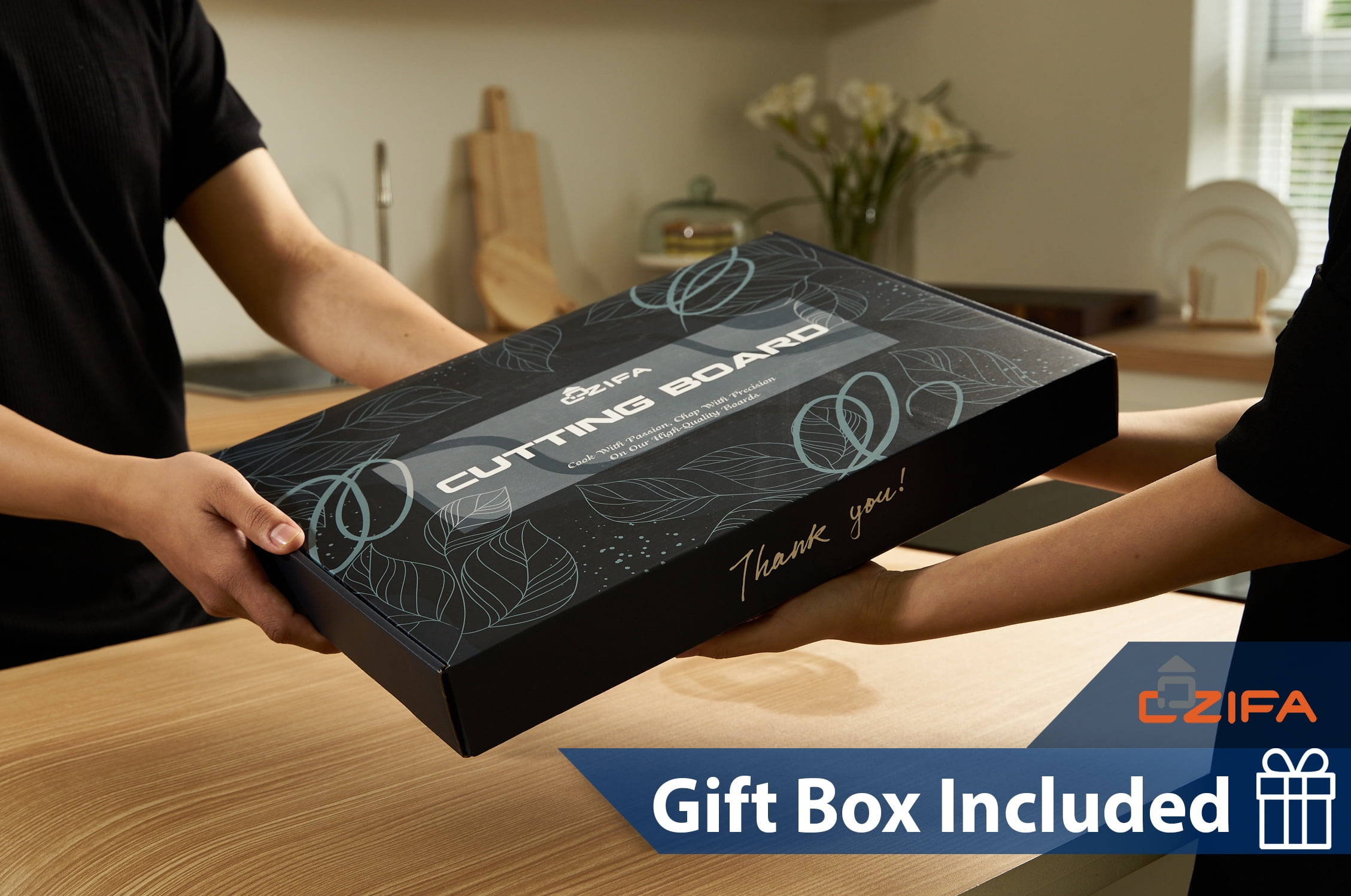 Cozifa Walnut Wood Cutting Board, Oil Wax Finished, Gift Box, 17x12x1-in