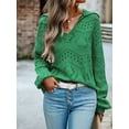 thumbnail image 2 of Cenuakty Women Loose Knit Sweater Hollow-Out Solid Color Long Sleeve Pullovers Fall Winter Turn-Down Collar Jumpers Streetwear, 2 of 8