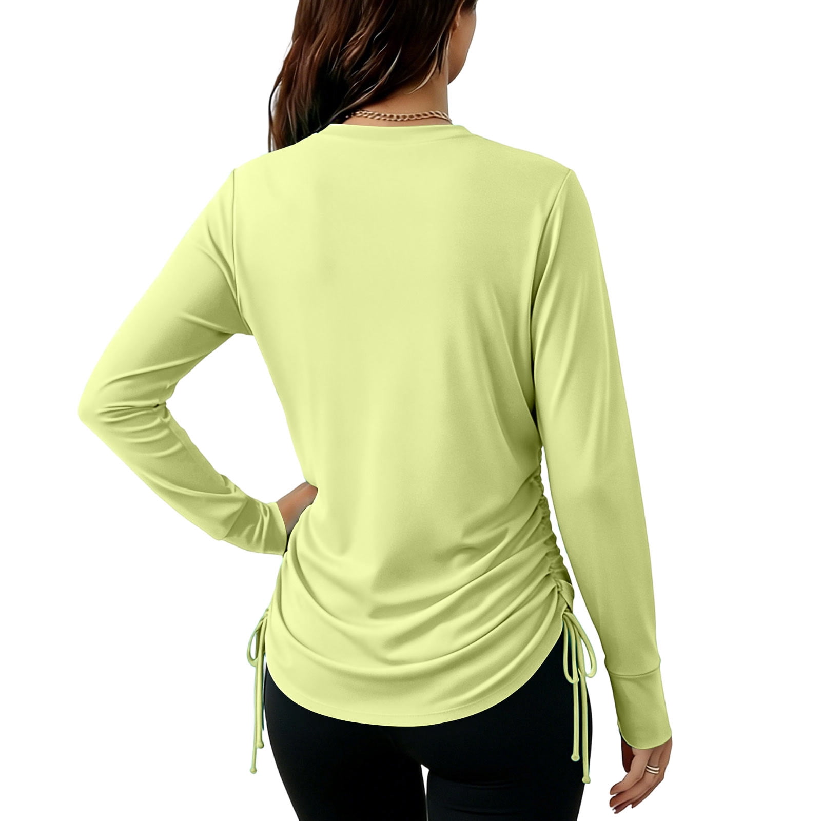 Women's Long Sleeve Athletic Shirt, Side Drawstring Ruched Top