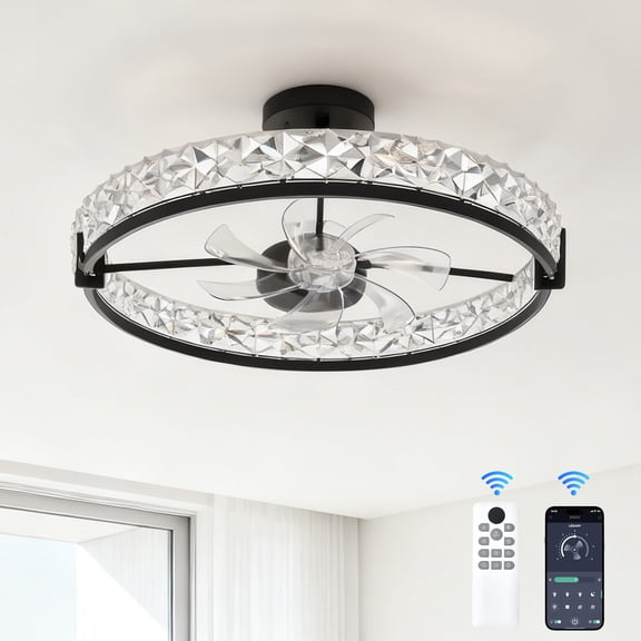 Gaderth 20-Inch Modern Ceiling Fan with Light and Remote Control, 20'' Flush Mount Low Profile Modern Ceiling Fans, Dimmable Ultra-Thin Fan, Stepless Color Temperature Adjustment & 6-Speed Wind