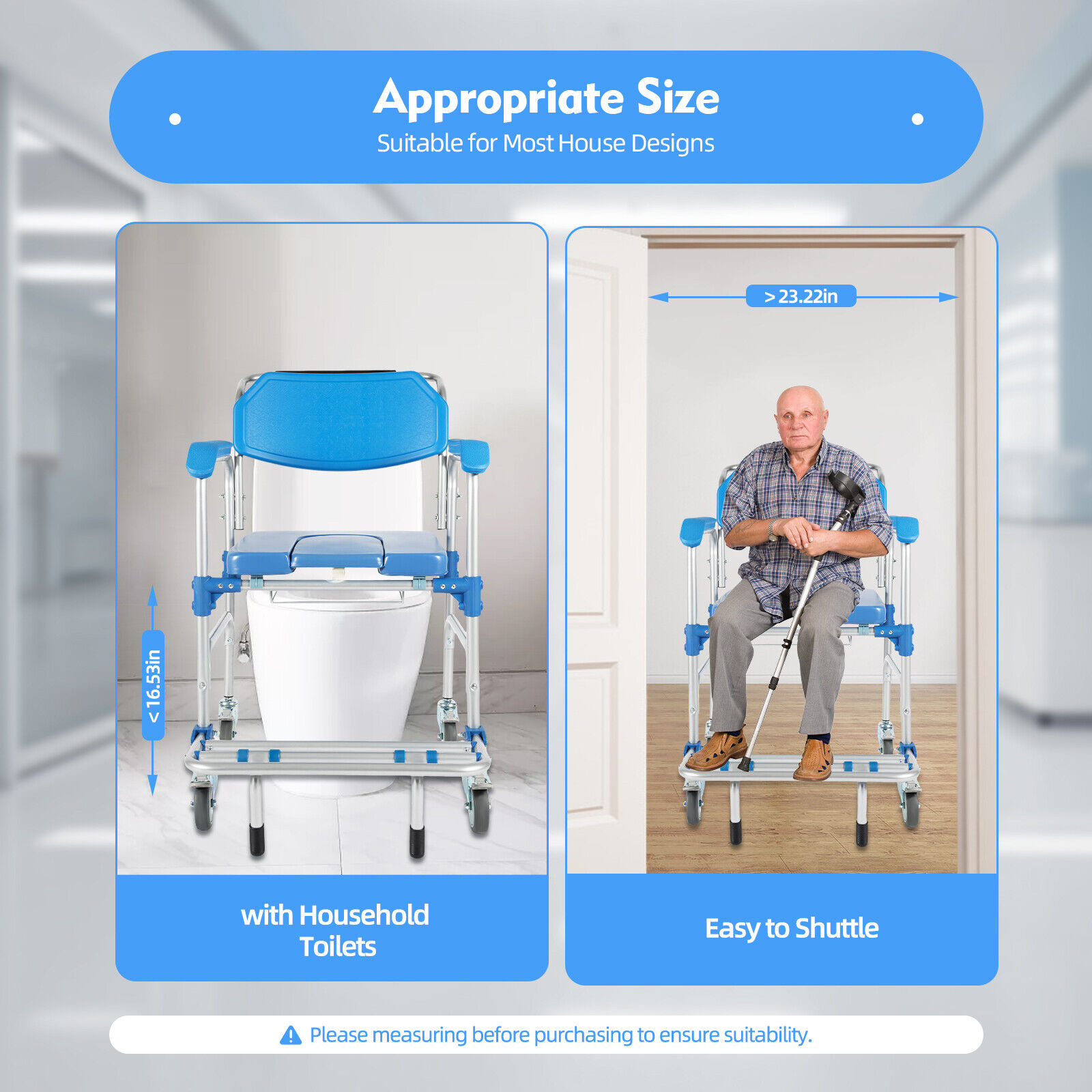 Elderly Shower Wheelchair,350lb Beside Commodes,Shower Potty Transport Chair,Bath Wheelchair Hight Adjustable,Flip Up Footrests Perfect for Handicap Disabled Travel Use