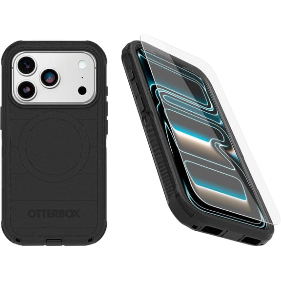 OtterBox iPhone 17 Pro (Only) Bundle: Defender Series Case & Screen Protector - Black - Case Only - Snaps on MagSafe - Tough - Rugged & Durable - Non-Retail Packaging