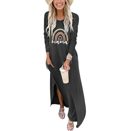 

Rejlun Ladies Nightdress Long Sleeve Nightgown Letters Print Sleepwear Sexy Sleep Dress Loose Party Pajamas Dresses Dark Gray XL