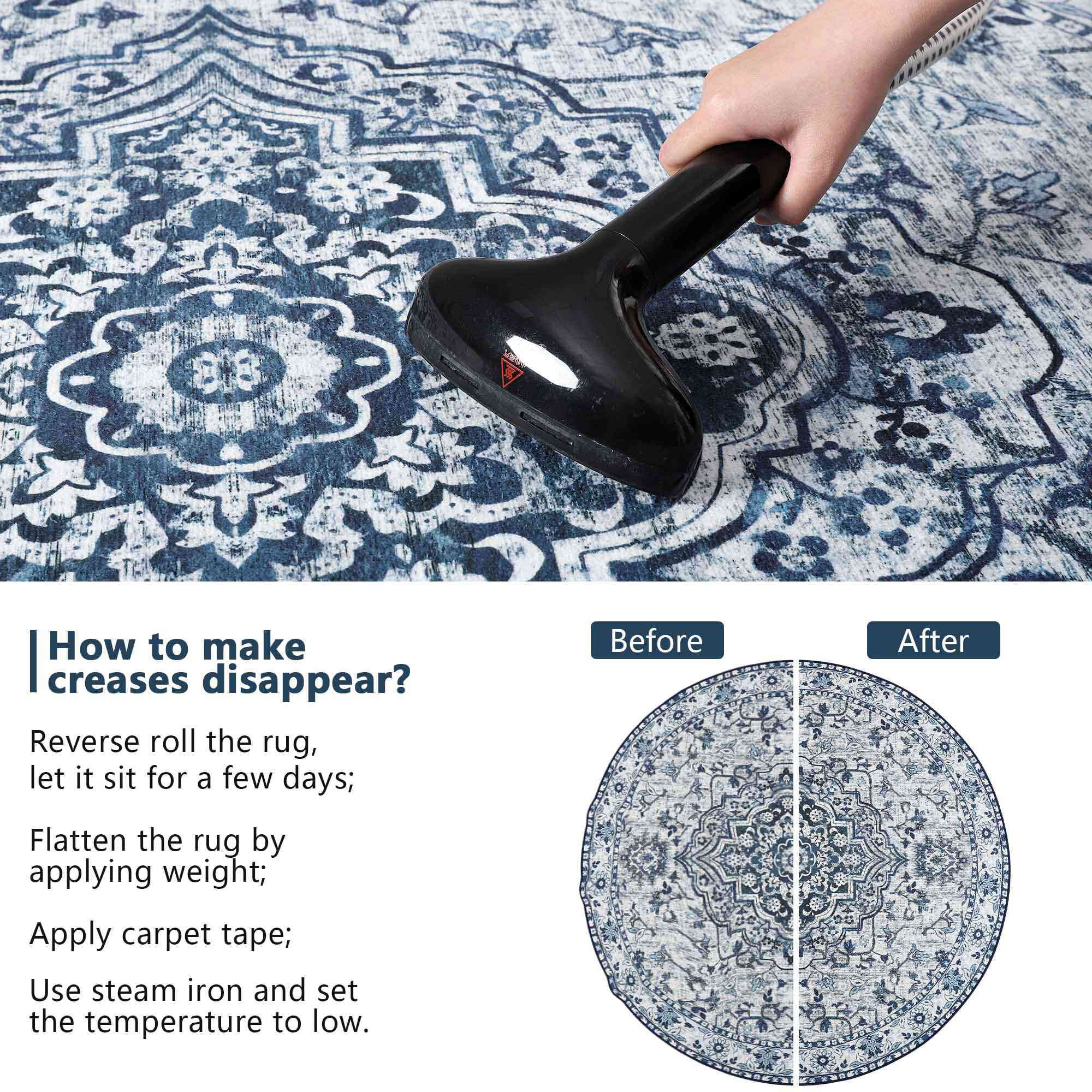 Softlife Oriental Traditional Area Rug for Living Room Durable Washable Persian Carpet Non Slip Boho Rugs for Bedroom,5'x5', Blue