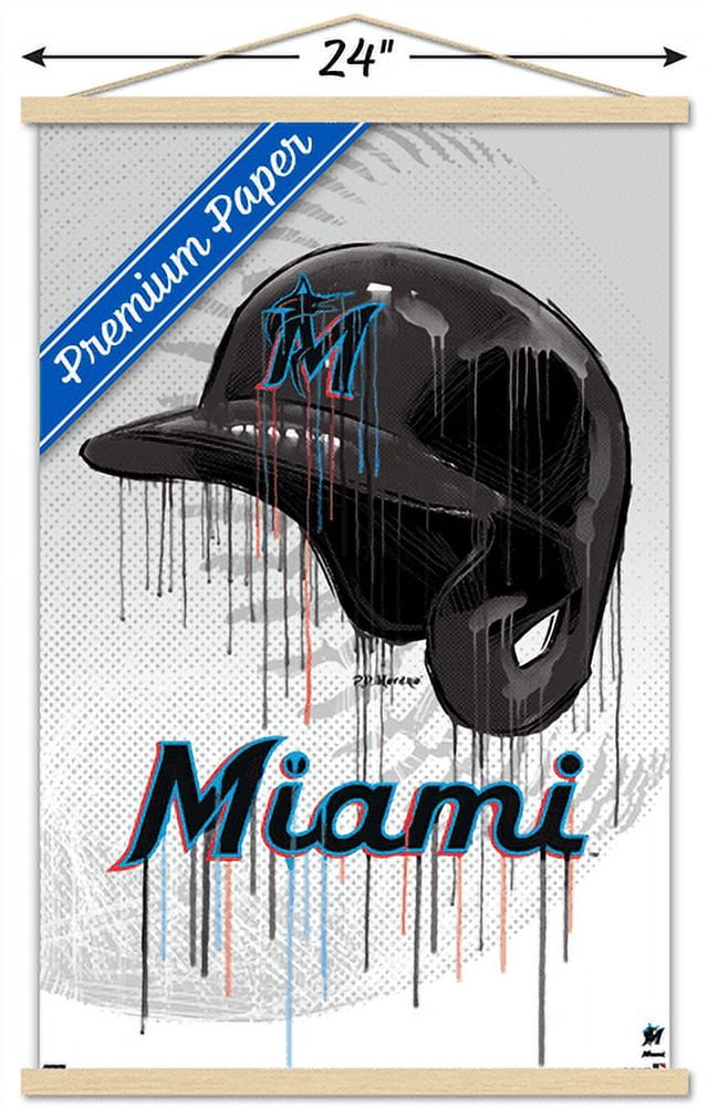 MLB Miami Marlins - Drip Helmet 22 Wall Poster with Magnetic Frame, 22.375" x 34"