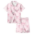 thumbnail image 1 of TZEWGL 2 Pieces Nightwear Set For Little Girl Bowknot Print Pajamas Short Sleeve Button Top With Shorts Homewear Outfits Set For junior size 6-7T, 1 of 5