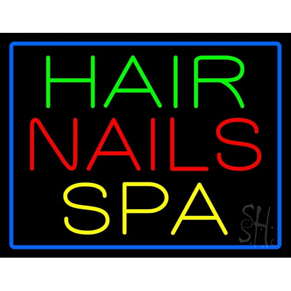 Hair Nails Spa LED Neon Sign 15 x 19 - inches, Black Square Cut Acrylic Backing, with Dimmer - Bright and Premium built indoor LED Neon Sign for Spa interior decor and storefront.
