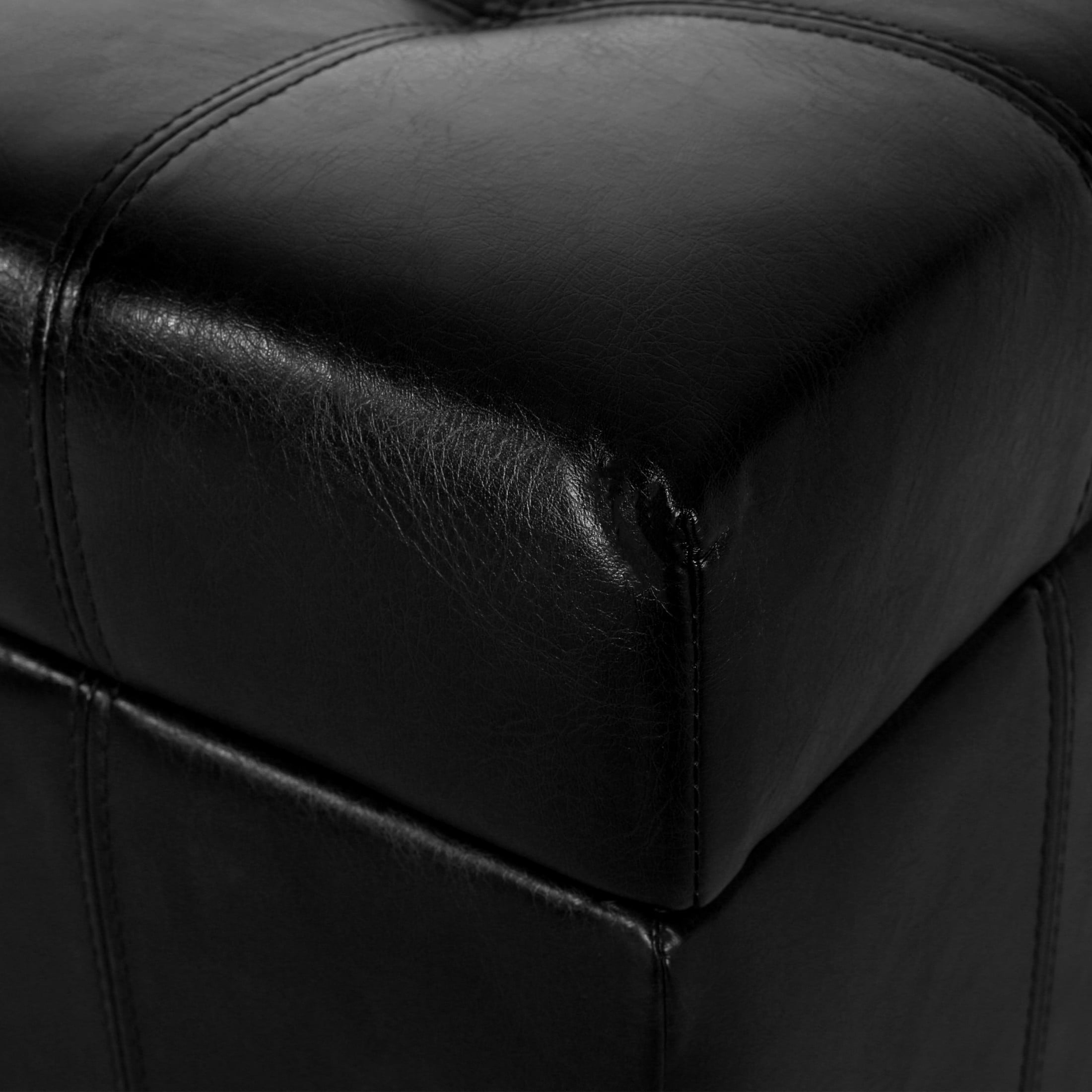 Noble House Rosalla Faux Leather Storage Ottoman, Midnight Black, Dark Brown