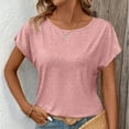 thumbnail image 4 of Tops for Women under $5 Short-sleeved Round Neck Lace-trimmed Casual Shirt Pink, 4 of 6