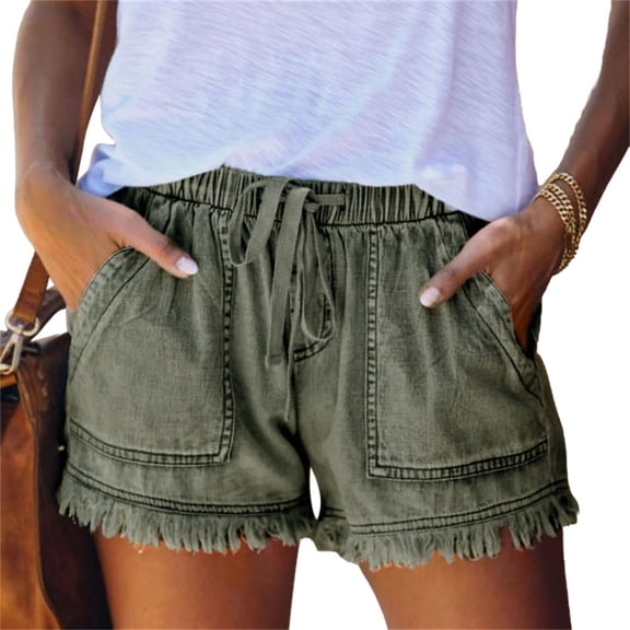 Qarigey Pantalones cortos de mezclilla suaves para mujer, pantalones cortos de tela vaquera para niñas y adolescentes, ropa de verano para mujer Prendas para la parte inferior del cuerpo Verde METRO Qarigey AP010851-27