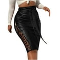 thumbnail image 2 of Idoravan Women's Basic Versatile Skirt Clearance Fashion Women High Waist Casual Ladies Solid Button Mini Fit Leather Skirts, 2 of 6