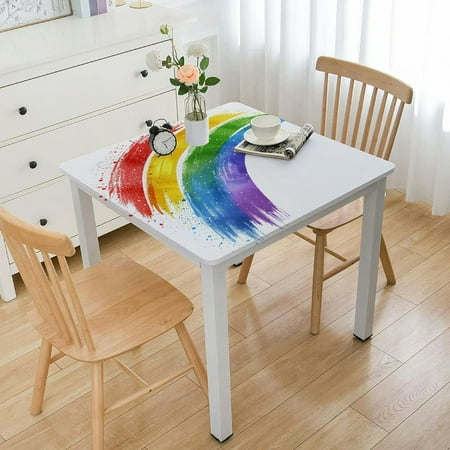 

ARISTURING Chalk Style Watercolor Style Pure Front Rainbow White Background Square Tablecloth Full Width Single-Sided Printing 100% Polyester Fiber 40*40