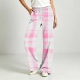 thumbnail image 4 of Hvogkswy Women Plaid Pajama Pants Loose Straight Wide Leg Lounge Pants Drawstring Elastic Waist Home Pajama Bottoms with Pockets, 4 of 7