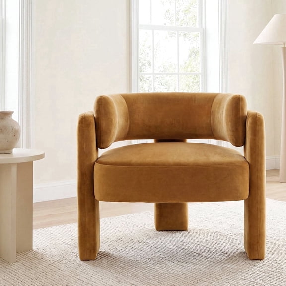 Arlopu Mid Century Modern Accent Barrel Chair, Upholstered Sherpa Armchair with Curved Backrest & 3 Legs, Cozy Reading Chair for Bedroom Living Room
