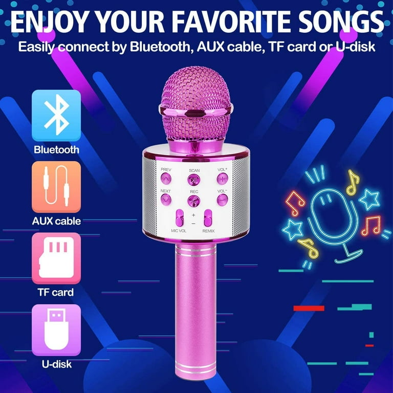 DYNASONIC (3 Generatie 2022 Model) Karaoke Set met Microfoon, Spreker ideaal voor originele geschenken voor kinderen meisjes speelgoed, draagbaar en draadloos (Model 18-LUZ