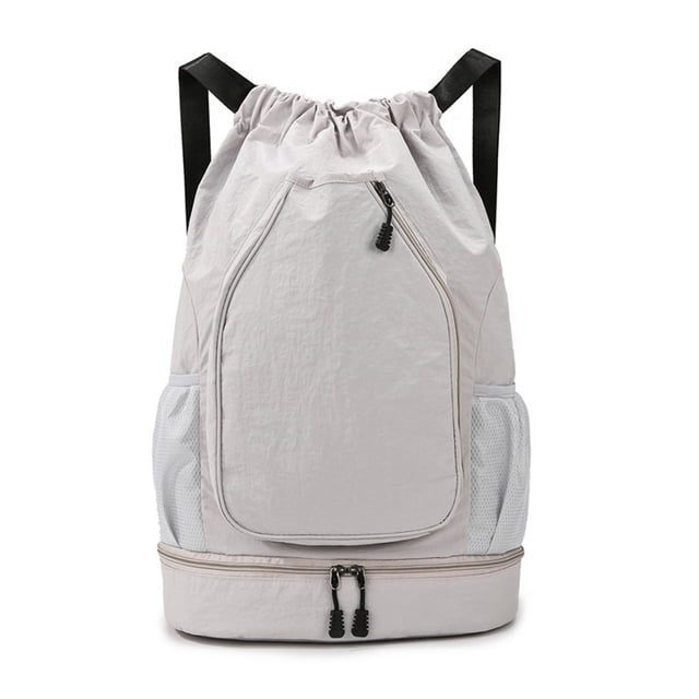 Drawstring Gym Backpack Sports Bag with Shoe Compartment Racket Pocket Lightweight Daypack for Badminton Tennis Basketball Fitness