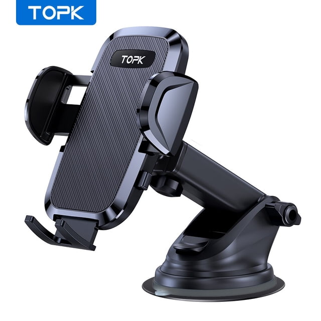 TOPK-Soporte de teléfono para coche, soporte de teléfono móvil para salpicadero de coche y parabrisas Universal, soporte giratorio de 360 °