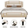 Homfa King Bed Frame, Luxury Velvet Upholstered Headboard with Golden