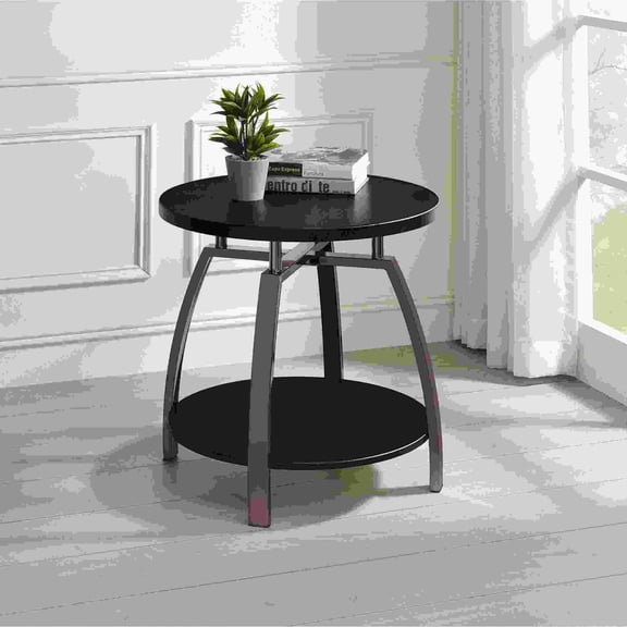 Dark Grey Black Nickel End Table with Shelf for Living Room, Round Accent Table 23 inch