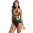 thumbnail image 2 of Women's One Piece Swimsuit Halter Plunge Neck Ruched Tummy Control Bathing Suits, 2 of 4