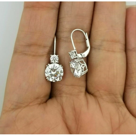 2Ct Lab Created Diamond Round Cut Solitaire Leady Drop/Dangle Earrings 14K White Gold Plated