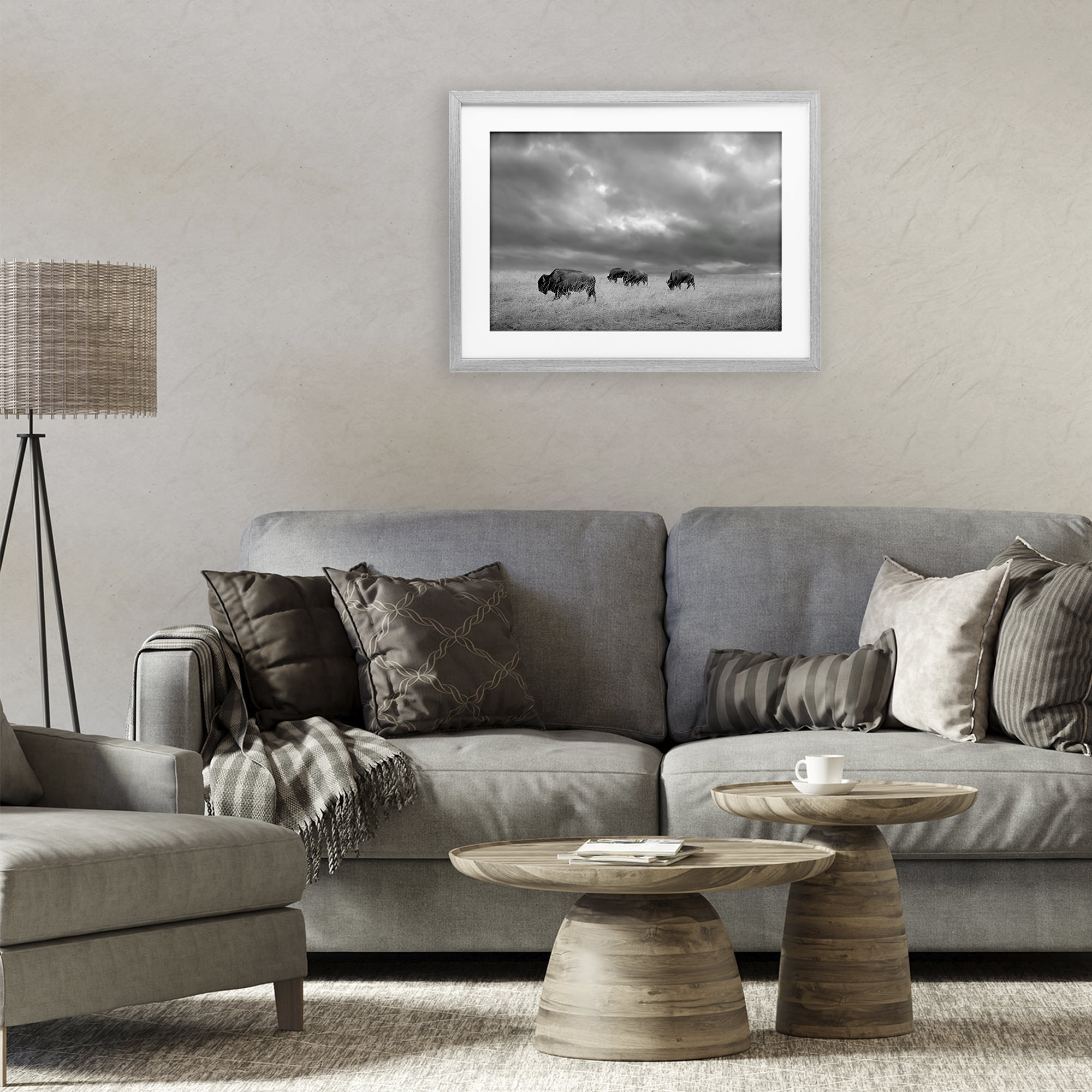 Stupell Industries Bisons Under an Autumn Sky Gray Framed Print Under Glass, design by Steve Toole