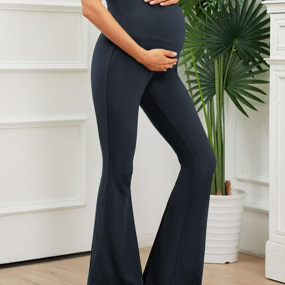 PENGX High Waist Wide Leg Flare Maternity Leggings - Soft Slight Stretch Polyester Fabric Elegant Solid Color Design Machine Washable Comfortable for Yoga and Casual Work - Spring and