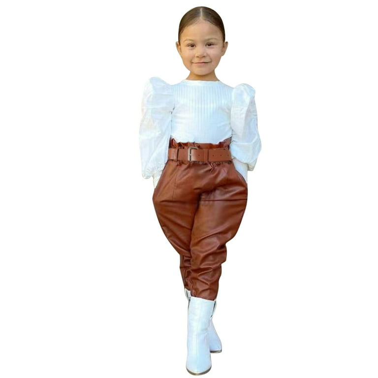 Girls Baby kids PU Leather Skirt & Black cotton Top Set Toddler and Girls  outfit weastern wear