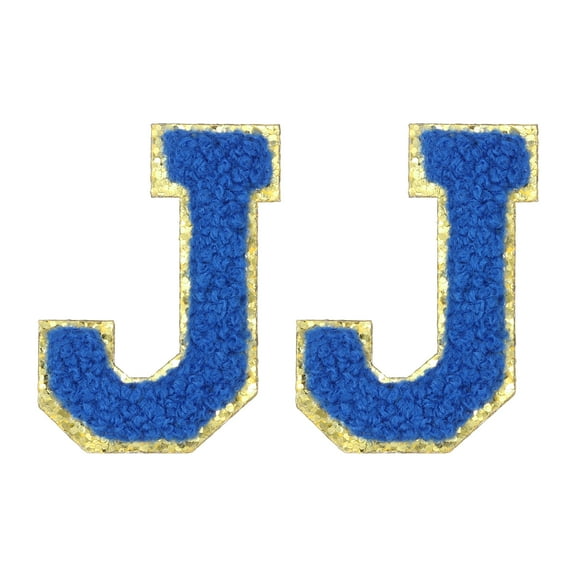 Uxcell Chenille Letter Patches 2.2" Self Adhesive Letter J Stick on Embroidered Patch for Clothing Repair (Blue, Pack of 2)