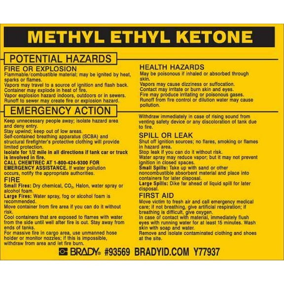 Brady Chemical Label, 3 3/4 in H, 4 1/2 in W, 93569,PK25 93569