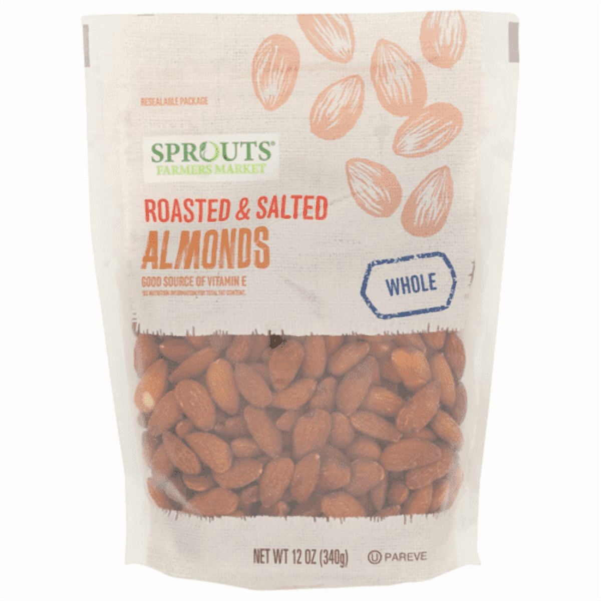 Sprouts Roasted Salted Whole Almonds 12 oz (Pack of 3)