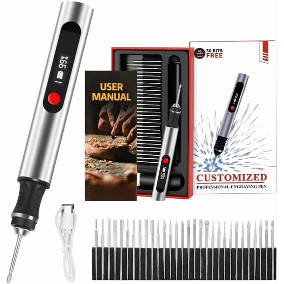 Engraving Pen, Ultimate Cordless Engraving Pen for Artists & DIYers - Engrave 60  Surfaces - Beginner Friendly- 30 Bits & Mastery Guide