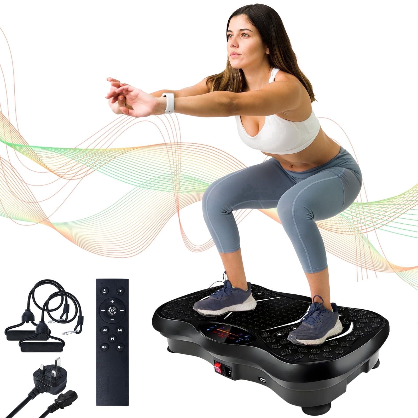 Vowella Vibration Plate Exercise Machine for Home Fitness & Whole Body Workout, 330 Lbs Capacity, 99 Speed Levels with 2 Resistance Bands & Remote Control, LCD Display, Black