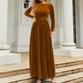 thumbnail image 6 of biudgviw Cocktail Dresses for Women Velvet Slim Comfy Crewneck Long Sleeve Vintage Maxi Dress Fall Flowy Belted Party Dress, 6 of 7