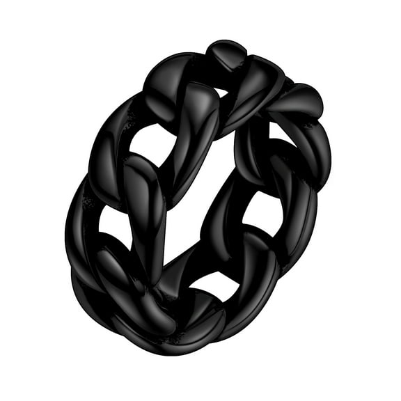 Jewmon Mens Ring Cuban Chain Link Ring 316L Stainless Steel Hip Hop Black Ring Size 9