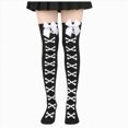 thumbnail image 4 of HCNTES Thigh High Socks for Women 3D Bow Bone Pattern Novelty Cute Over Knee High Socks a-White, 4 of 5