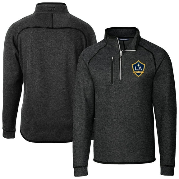 Men's-Cutter & Buck  Heather Charcoal LA Galaxy Big & Tall Mainsail Sweater-Knit Half-Zip Pullover Top