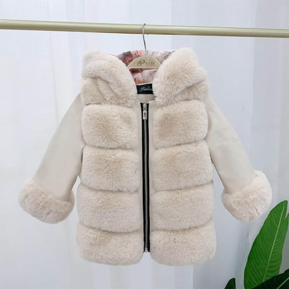 Bxsruta Jacket for Girls, Children's Solid Color Thickened Hood with Insulation Casual Fashion Warm Jacket for Girls with Shoulder