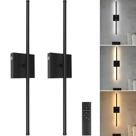 Battery Operated Wall Sconces with Remote Control,Wall Sconces Set of Two,3000K-6000K LED Wireless Wall Light for Bedroom, Hallway, Background Wall (2 Pack)