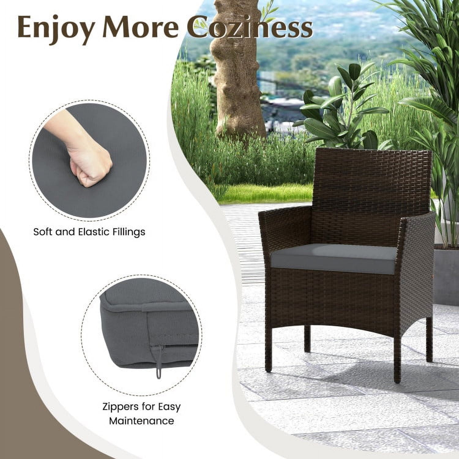 Aimee Lii 4 Piece Patio Rattan Conversation Set with Cushions, Outdoor Patio Furniture Sets, Gray