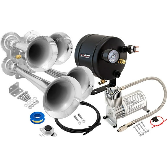Vixen Horns Train Horn Kit for Trucks/Car/Semi. Complete Onboard System- 150psi Air Compressor, 0.5 Gallon Tank, 4 Trumpets. Super Loud dB. Fits Vehicles like Pickup/Jeep/RV/SUV 12v VXO8705/4114
