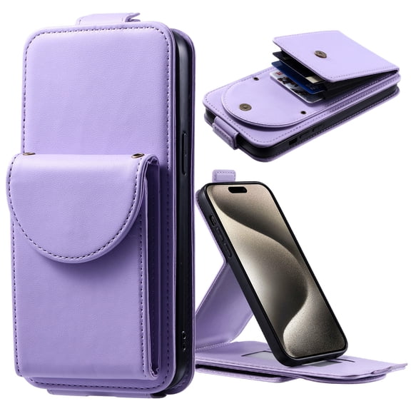 SaniMore for iPhone 13 Pro Wallet Case, Magnetic Card Pocket Flip Kickstand Removeable Crossbody Lanyard Shockproof Anti-fall PU Leather Anti-scratch for Girls Women Stylish Business Shell, Purple