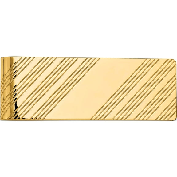 14K Yellow Gold Men's Grooved Polished Money Clip (54 X 20) Made In United States mc49