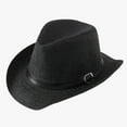 thumbnail image 2 of Fgnfyis Elegant Panama Straw Fedora Sun Hat for Women Men Summer Beach Outdoor Travel Wide Brim Breathable Design Black One Size, 2 of 3