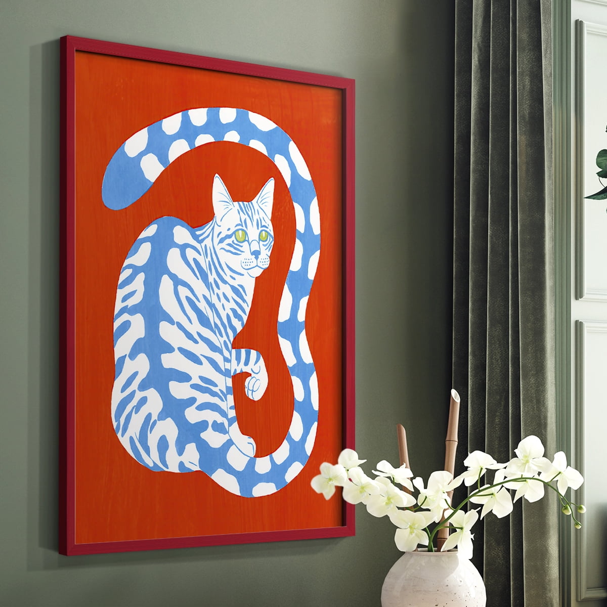 Complementary House Cat I Framed Print in Red Solid Wood Framed Print No Nail Hanging