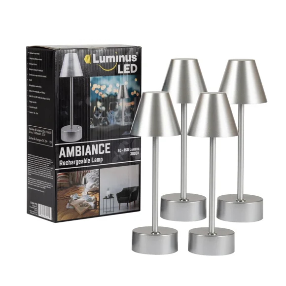 Luminus LED Rechargeable Ambiance Table Lamp, 4-pack silver