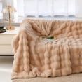 thumbnail image 3 of ROSEKIND 8lbs Faux Rabbit Fur Bubble Fleece Throw Blanket for Sofa & Bed, ultra-soft Cozy Gift for Adults & Friends, 90"x90", Brown, 3 of 8