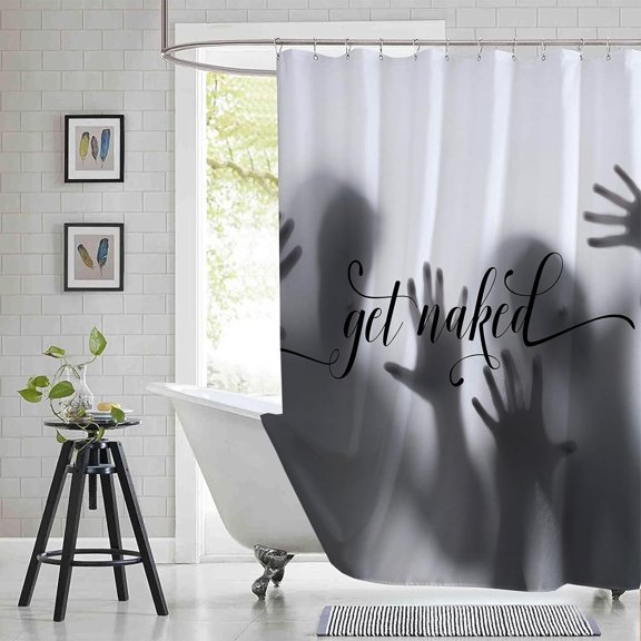 Extra Long 72"x84" Black and White Shower Curtain Set with Hooks,Get Naked Bathroom Curtain,Man and Woman Waterproof Washable Fabric for Bathroom Decor
