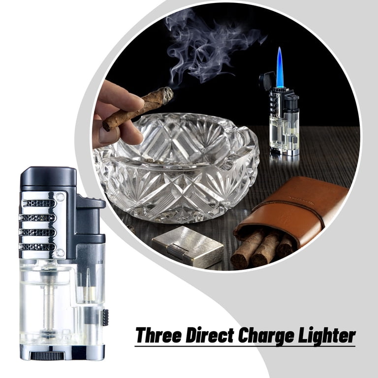 cigarette ignition tools Windproof Jet Flame Torch Lighter Triple Jet Flame Refillable Cigarette  Cigar Lighter Outdoor Camping BBQ Survival Portable Butane Lighter  Adjustable
