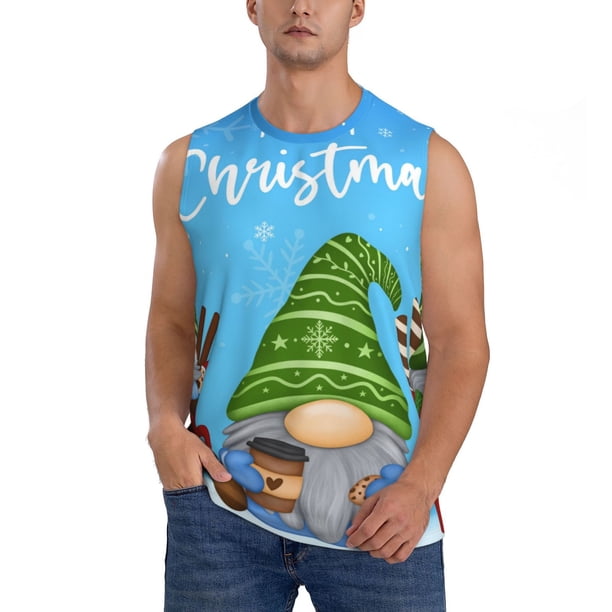 Balery Merry Christmas Gnome Camisetas sin mangas para hombre, absorbe la humedad y protege contra el mal olor.-XX-Large